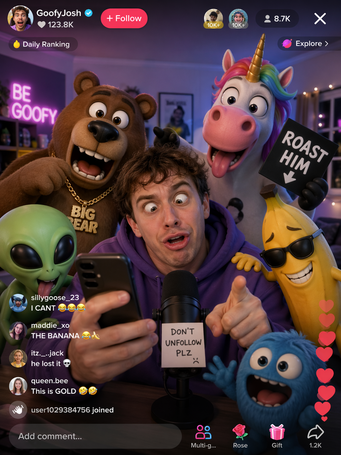 مشهد بث مباشر على TikTok (محاكاة)